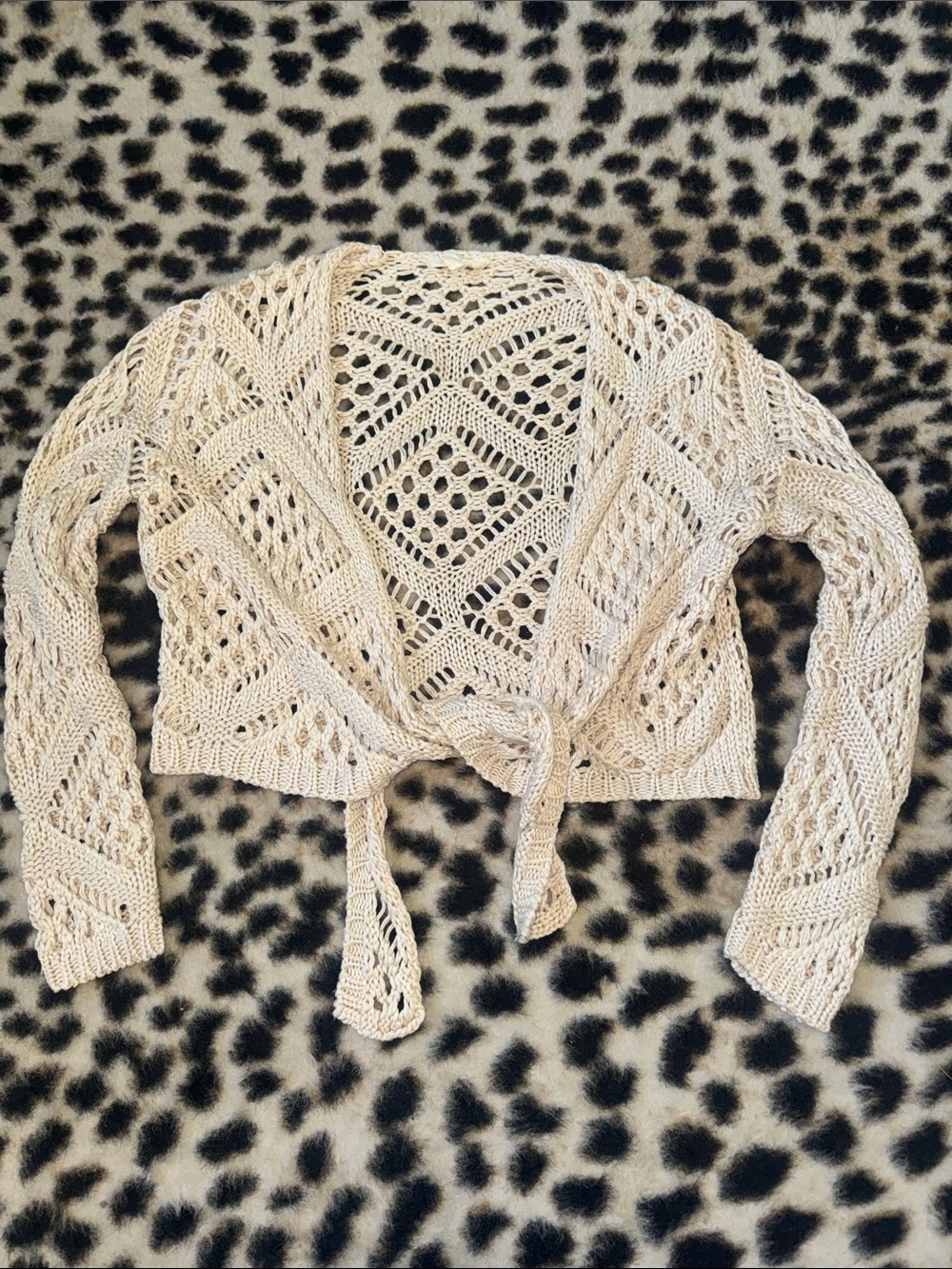 ILLA ILLA Cream Crochet Tie-Front Cardigan